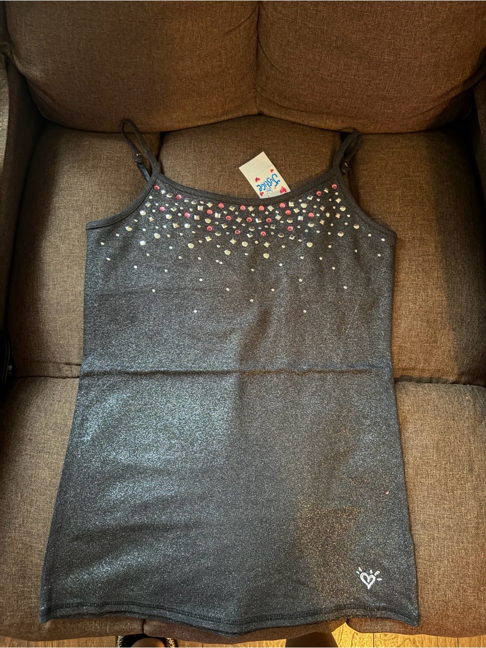 NWOT Justice Sparkle Rhinestone Tank Top - Black with Pink & Silver Accents